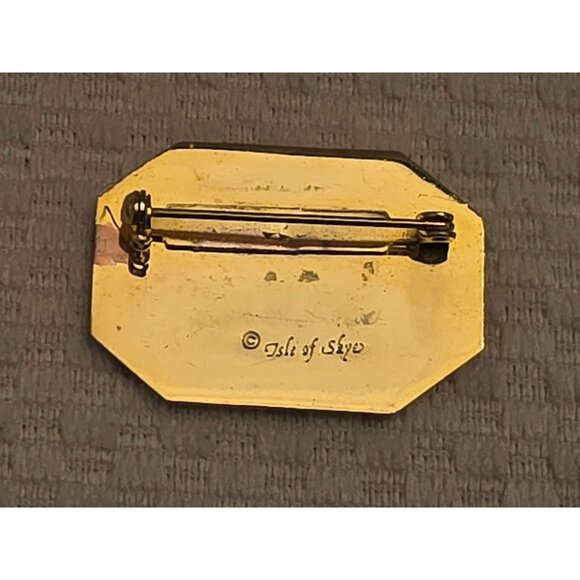 Vintage Isle Of Skye Geometric Gold-Tone Brooch Pin Cloisonne Red Enamel Design - Picture 3 of 4